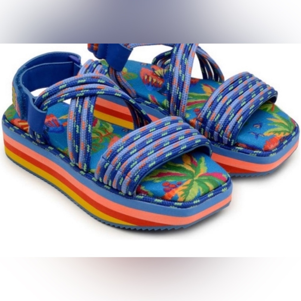 Farm Rio Macaw Ankle Tie Platform Sandals Size 10